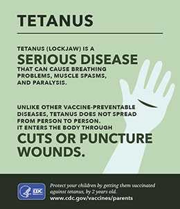 Small infographic showing the facts about tetanus and how to protect your child. Tetanus