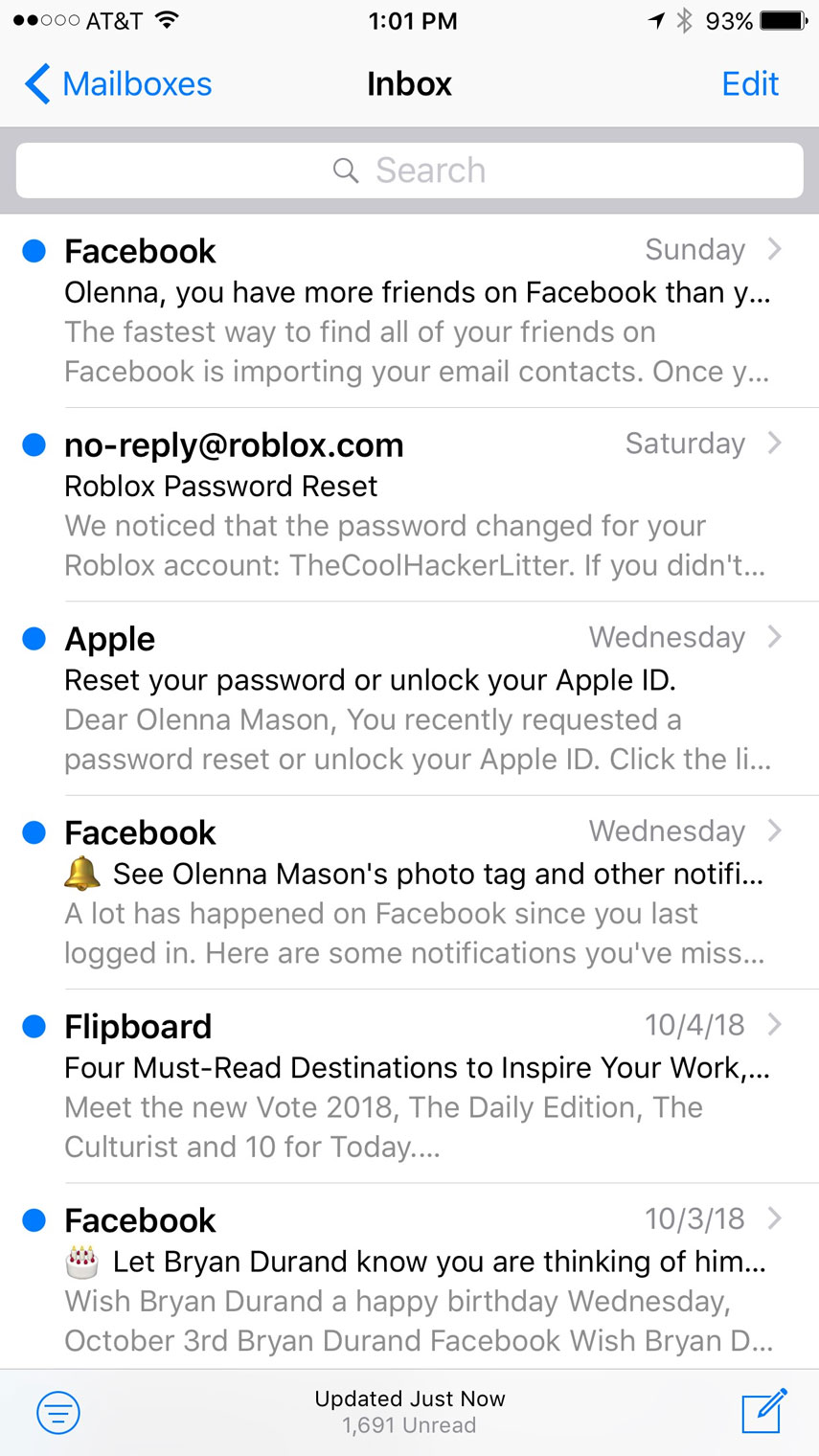 Gmail iPhone inbox