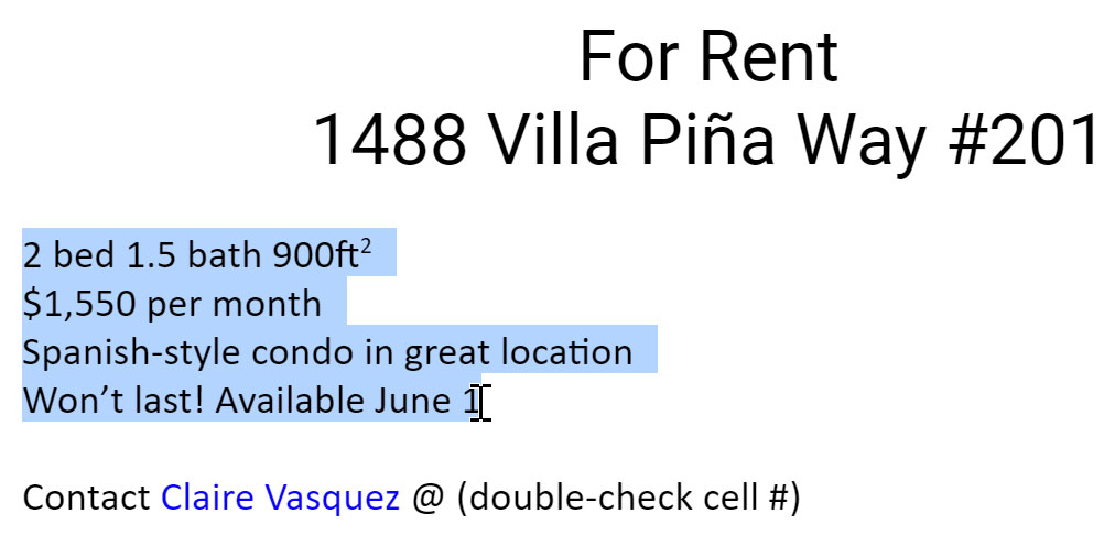 selecting text to modify