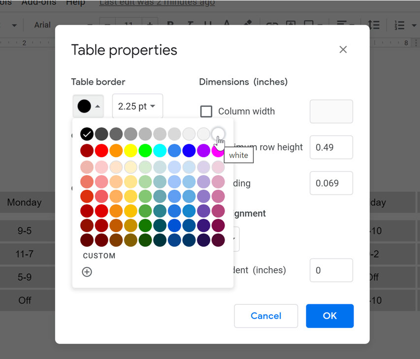 modifying the border color