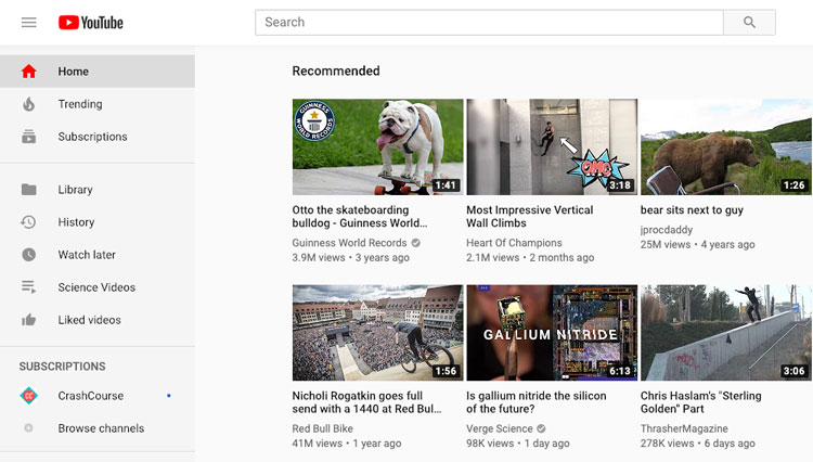 screenshot of the YouTube homepage screenshot of the YouTube homepage