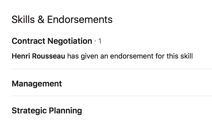 A LinkedIn screenshot of a skills and endorsement section A LinkedIn screenshot of a skills and endorsement section