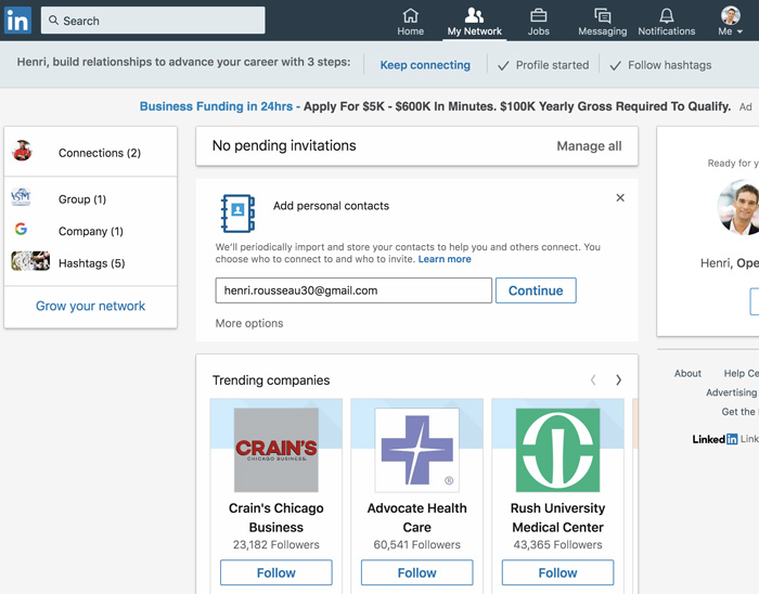 A screenshot of a LinkedIn My Network page A screenshot of a LinkedIn My Network page