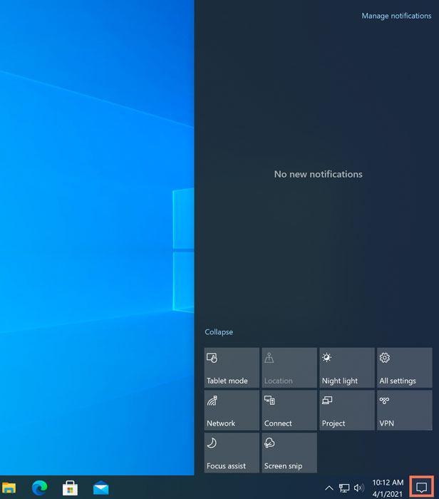 The Action Center in Windows 10 The Action Center in Windows 10