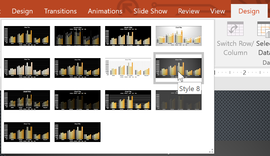 selecting a chart style selecting a chart style