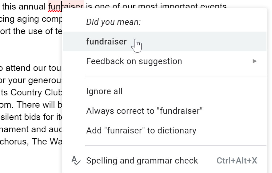 selecting correct spelling