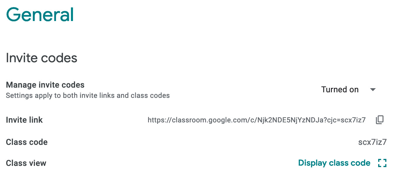 viewing the invite codes options under the general section viewing the invite codes options under the general section
