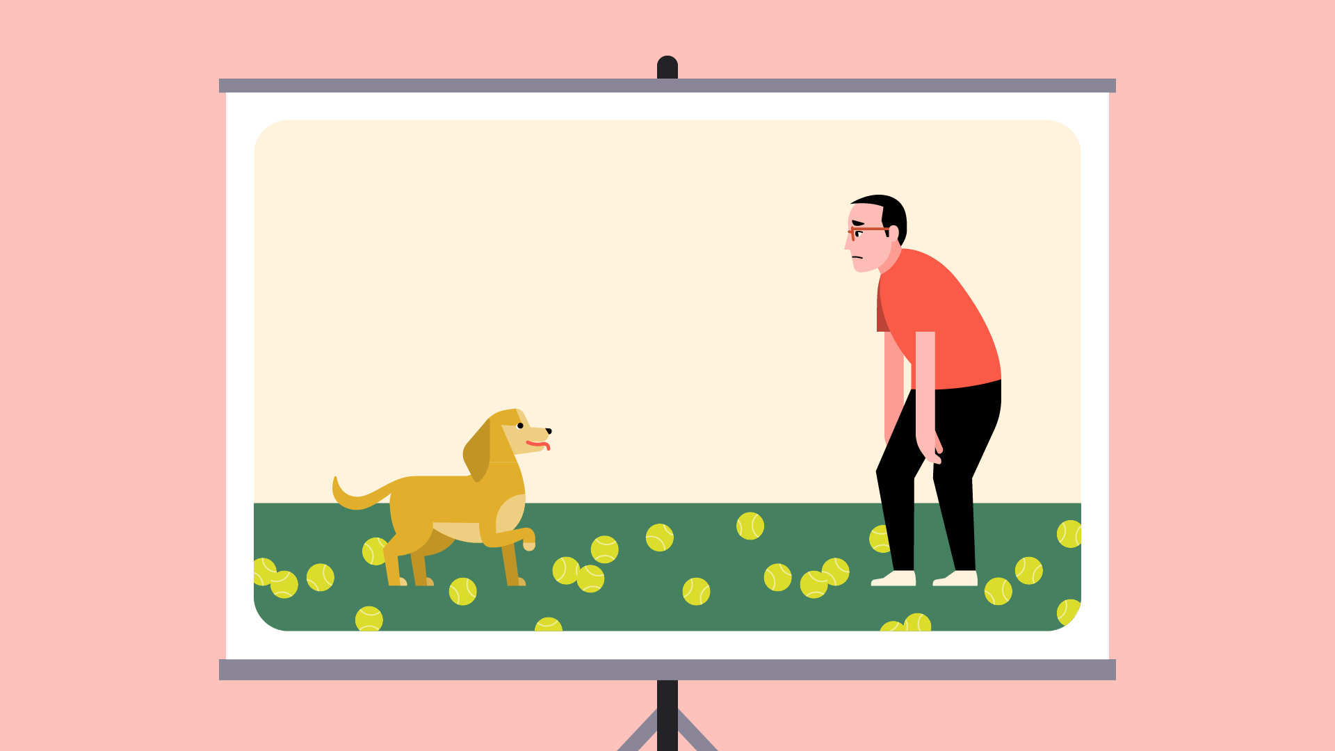 tired man with dog surrounded by tennis balls tired man with dog surrounded by tennis balls