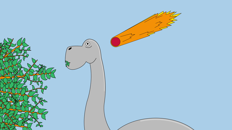 illustration of a dinosaur eating leaves while a meteor falls in the background illustration of a dinosaur eating leaves while a meteor falls in the background