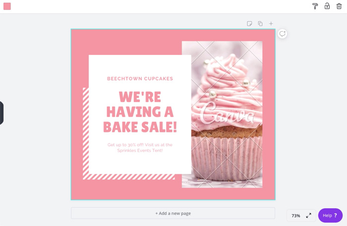 screenshot of Canva cupcake template on canvas screenshot of Canva cupcake template on canvas