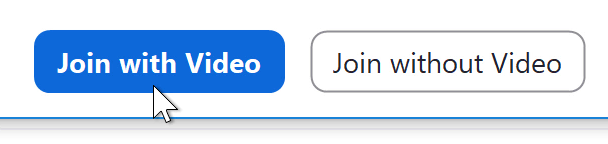 A screenshot of a mouse cursor hovering on the Join with Video button in the Zoom app. A screenshot of a mouse cursor hovering on the Join with Video button in the Zoom app.