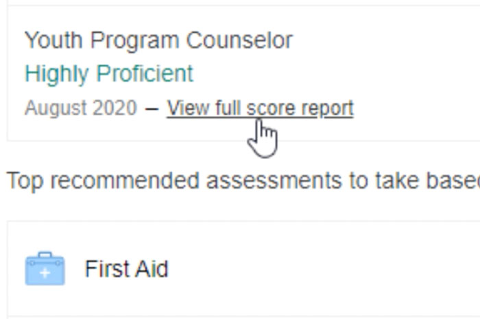 selecting view full score report button selecting view full score report button
