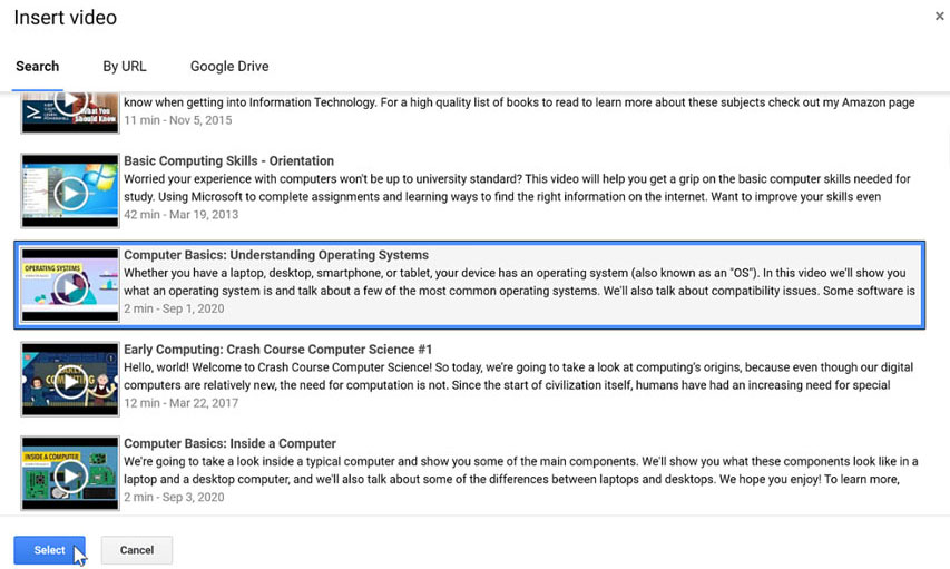 selecting the YouTube video selecting the YouTube video