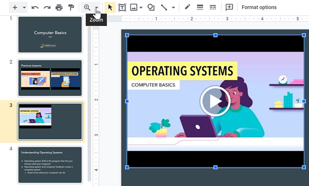 selecting the drop-down arrow next to the magnifying glass